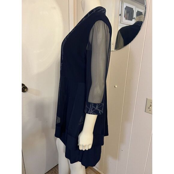 R & M Richards Womens 10P Embellished Navy Blue Dress with Matching Jacket - Picture 6 of 12